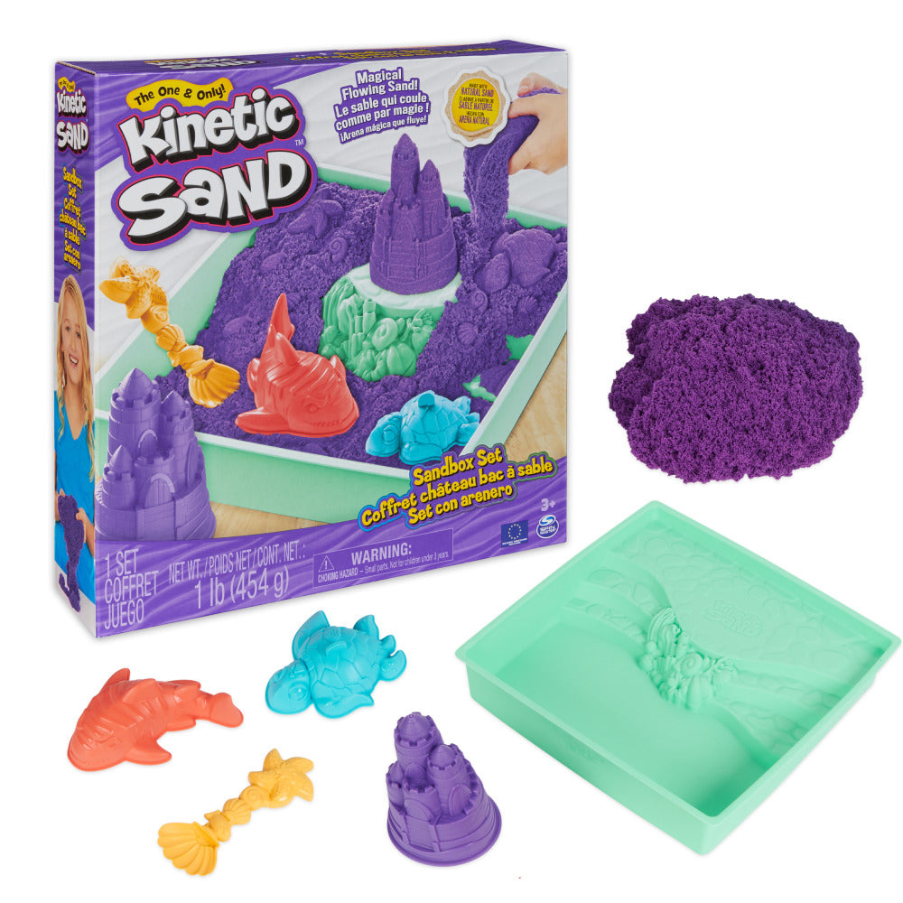 Kinetic Sand Sandbox Set – 1lb Purple Sand with Molds & Tray