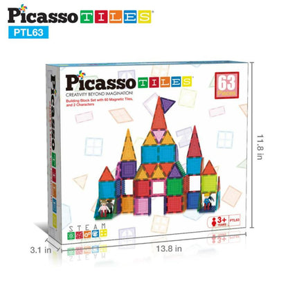 Picasso Tiles - Magnetic Building Bricks And Tiles - 63 Pcs