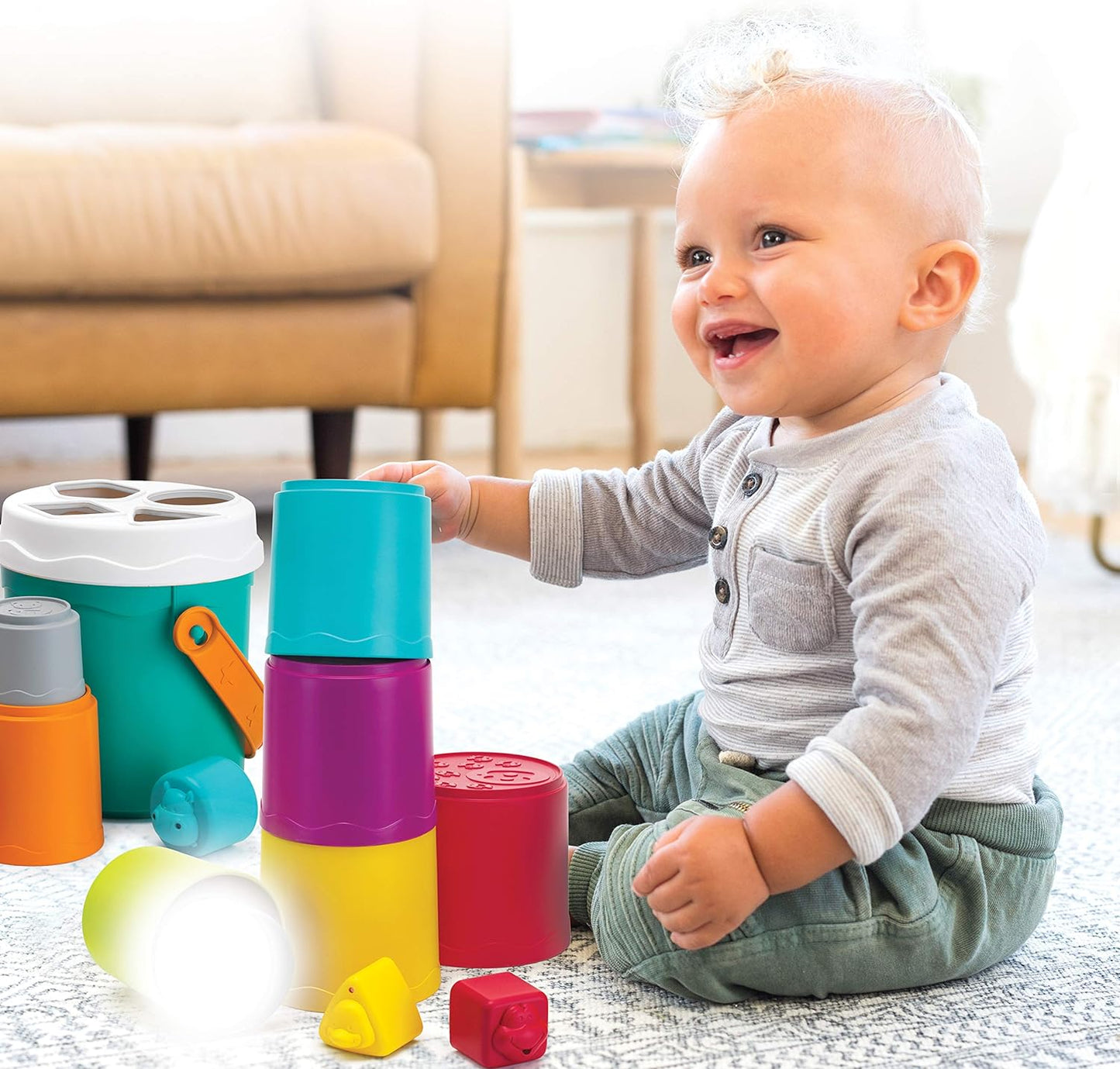 Shape Sorting Stack N' Nest Buckets (10 Pcs) | 6M+