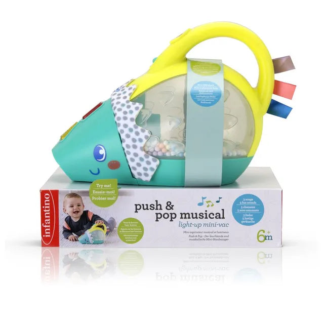 Infantino - Push & Pop Musical Light-Up Mini-Vac Hedgehog Toy
