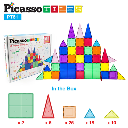 Picasso Tiles - 3D Magnetic Building Tiles - 61Pcs