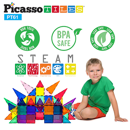 Picasso Tiles - 3D Magnetic Building Tiles - 61Pcs
