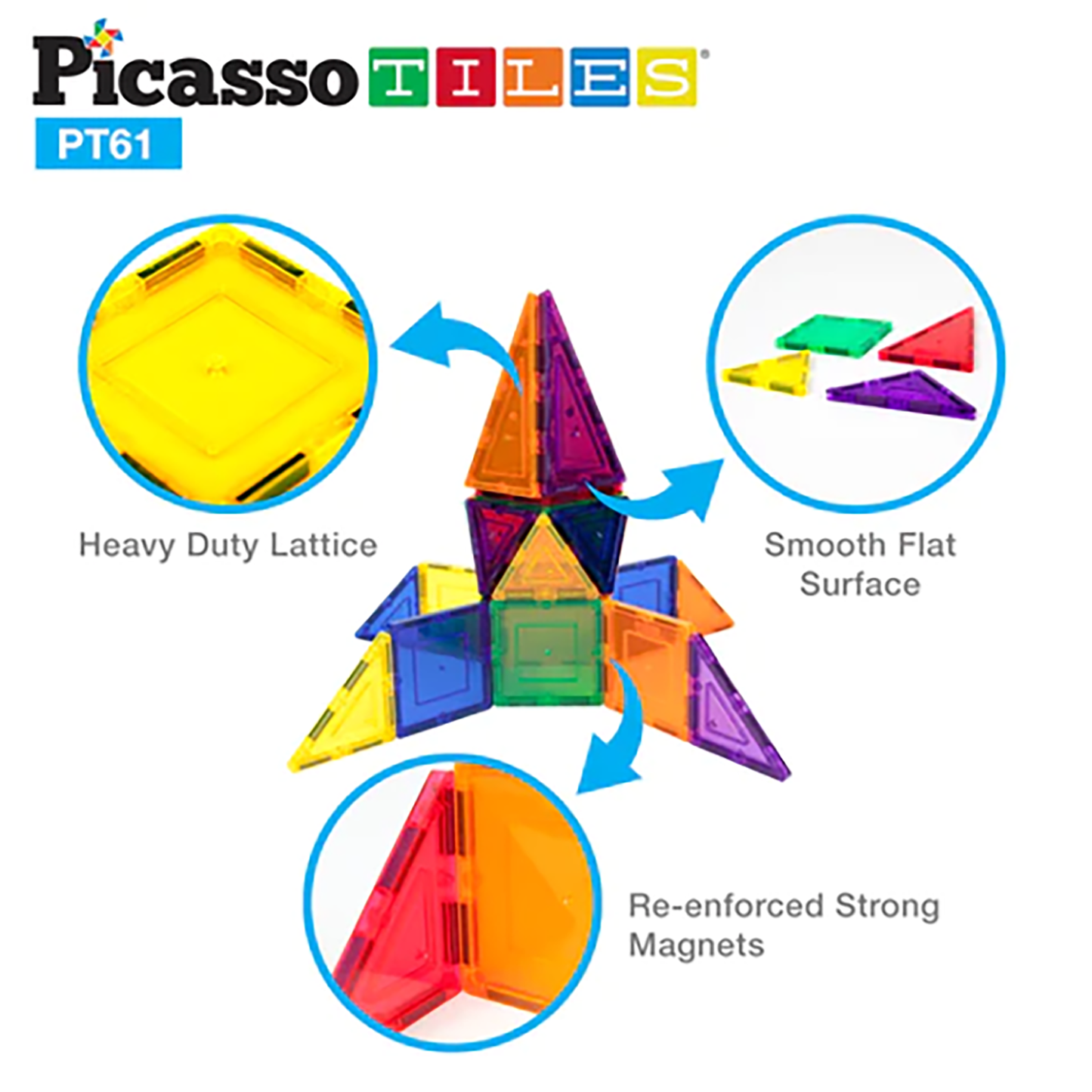 Picasso Tiles - 3D Magnetic Building Tiles - 61Pcs