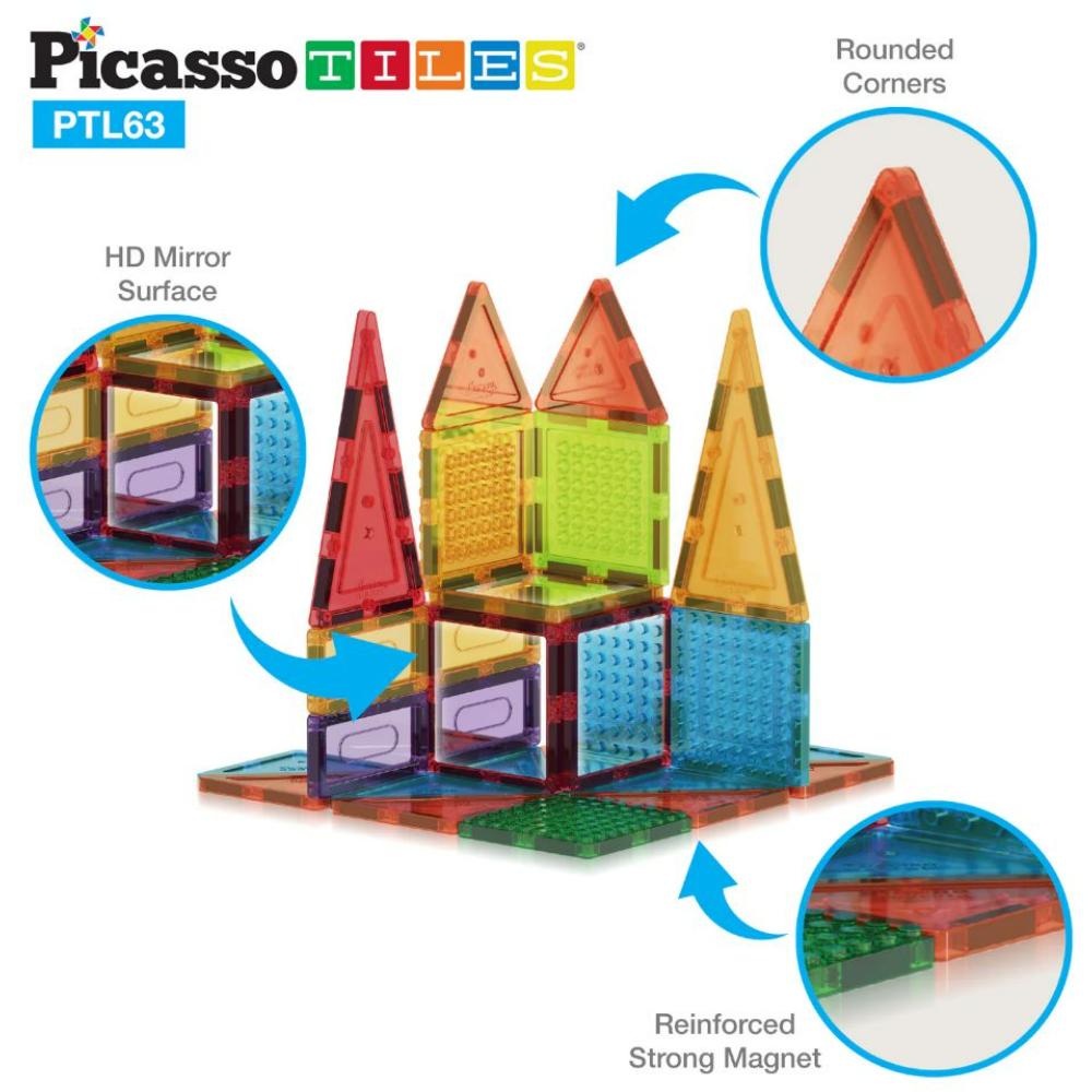 Picasso Tiles - Magnetic Building Bricks And Tiles - 63 Pcs