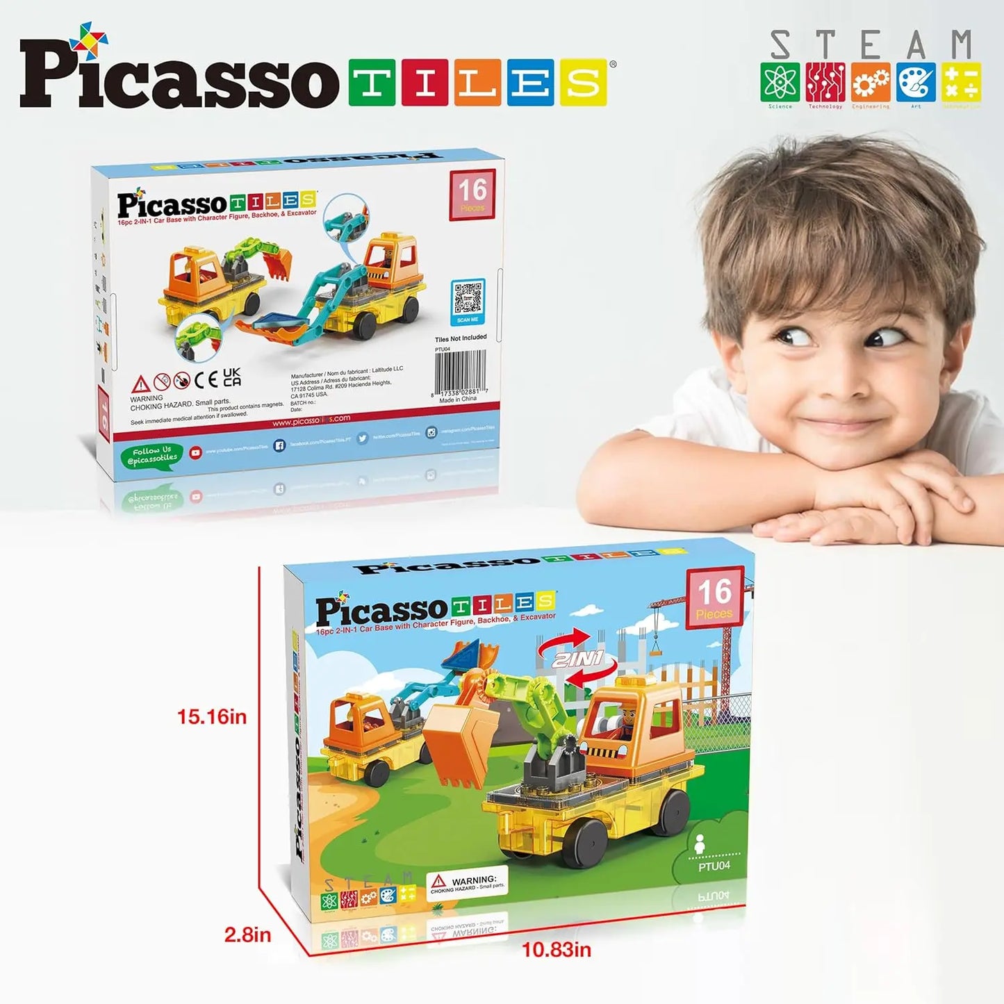 2-in-1 Car Base Excavator Set 16 pcs – PicassoTiles