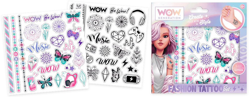 WOW Generation 50-Piece Water Transfer Tattoo Set – Colour & Black and White